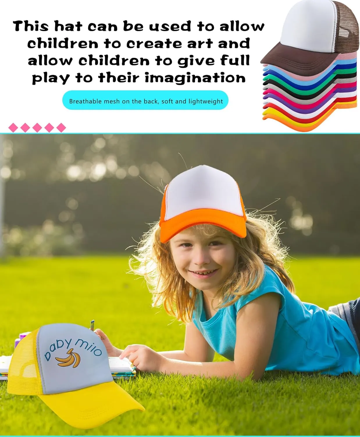 15 Pack Kids DIY Trucker Hats Bulk Summer Mesh Baseball Cap Blank Sublimation Trucker Cap for Child Summer