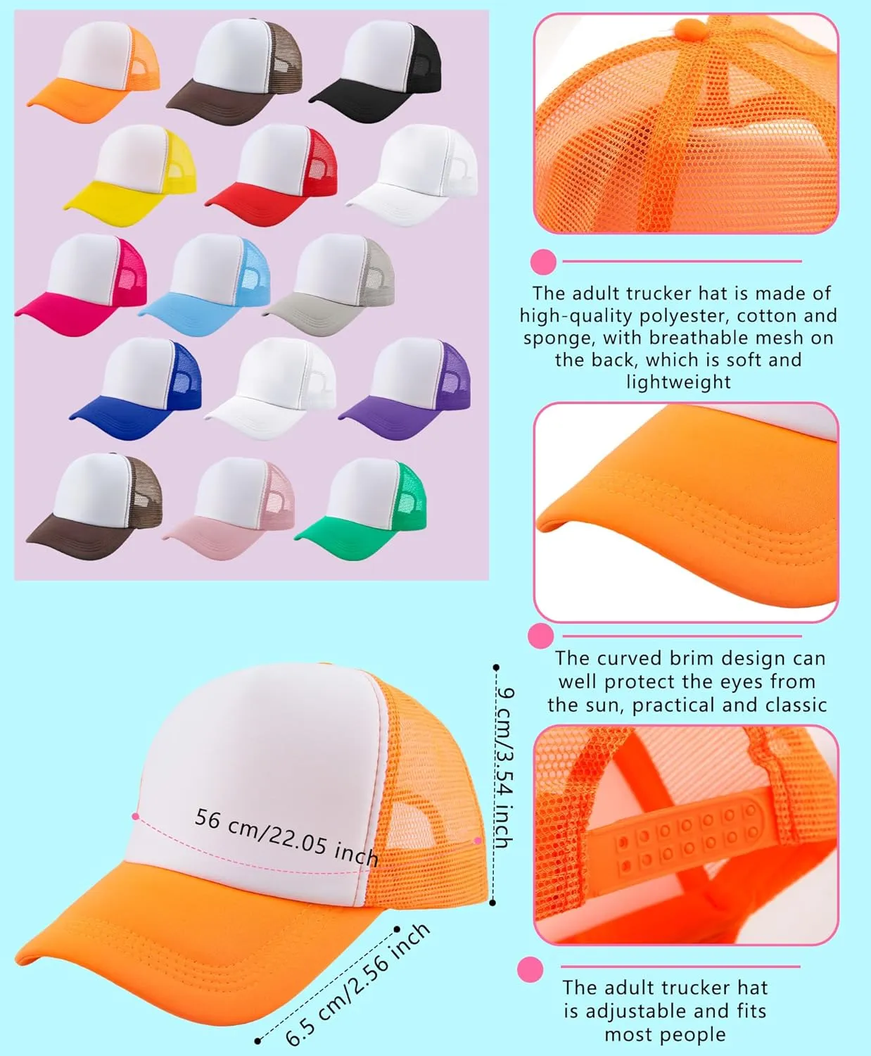 15 Pack Kids DIY Trucker Hats Bulk Summer Mesh Baseball Cap Blank Sublimation Trucker Cap for Child Summer