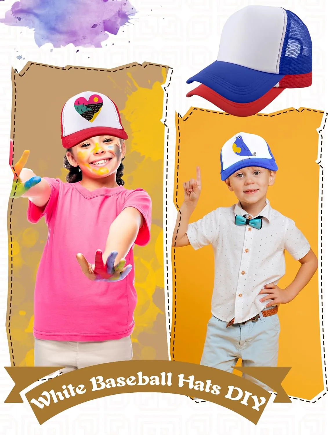 15 Pack Kids DIY Trucker Hats Bulk Summer Mesh Baseball Cap Blank Sublimation Trucker Cap for Child Summer
