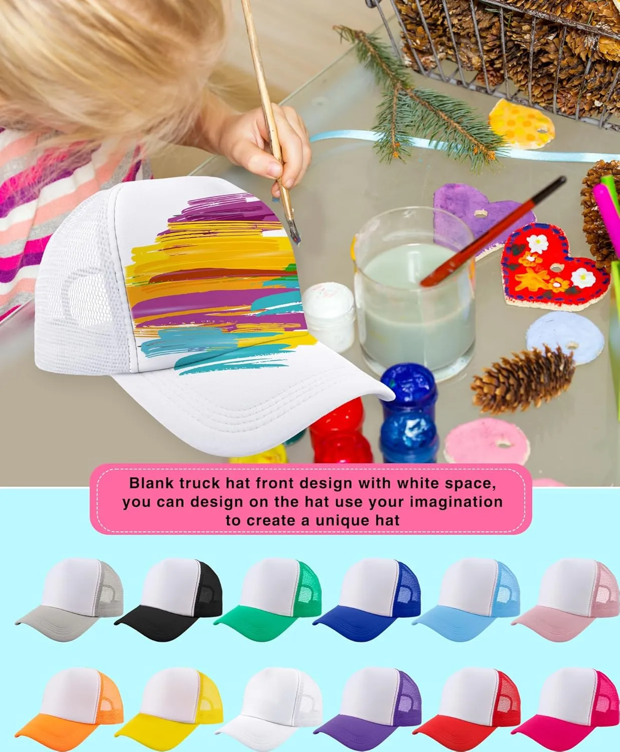15 Pack Kids DIY Trucker Hats Bulk Summer Mesh Baseball Cap Blank Sublimation Trucker Cap for Child Summer