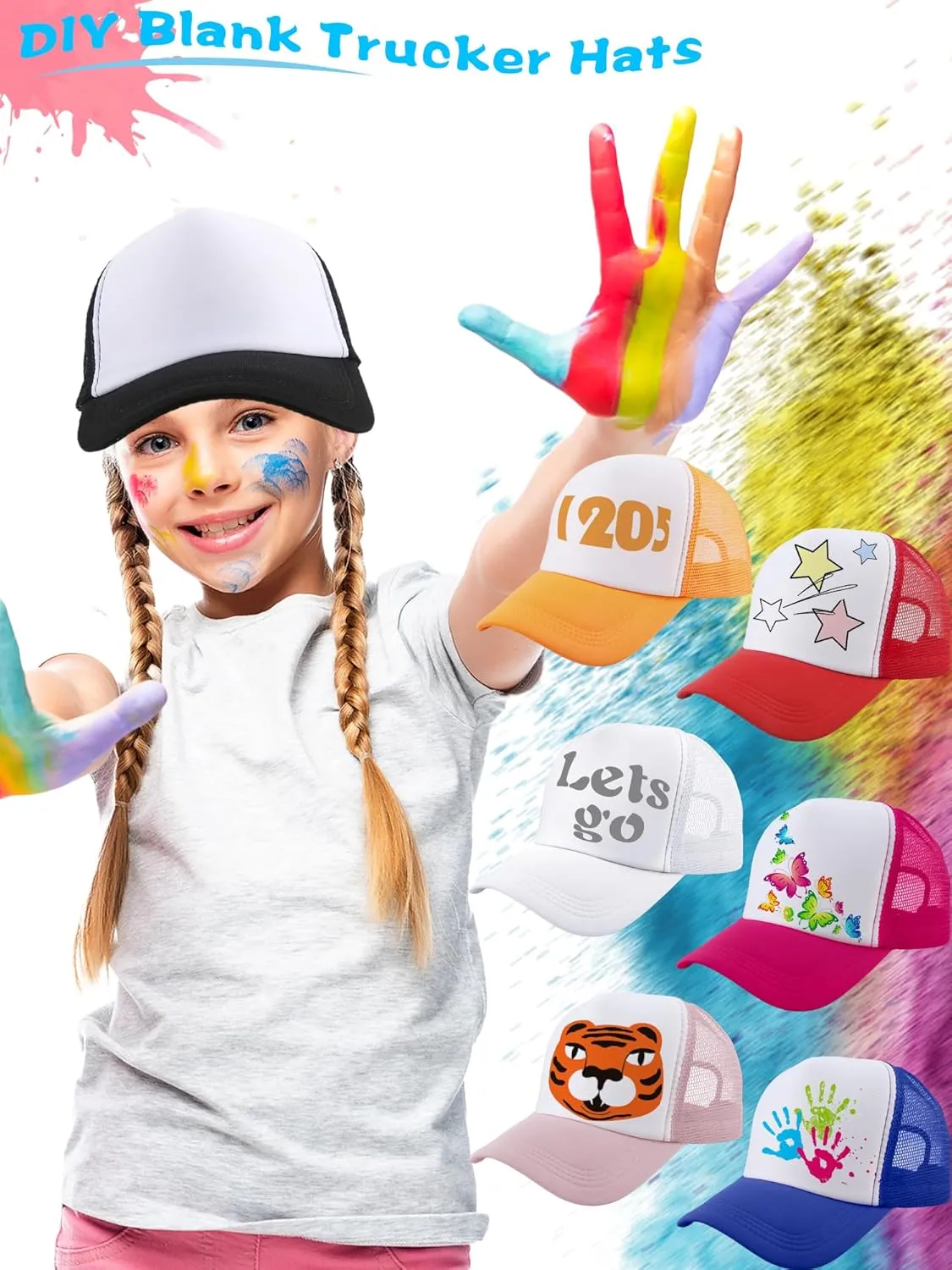 15 Pack Kids DIY Trucker Hats Bulk Summer Mesh Baseball Cap Blank Sublimation Trucker Cap for Child Summer