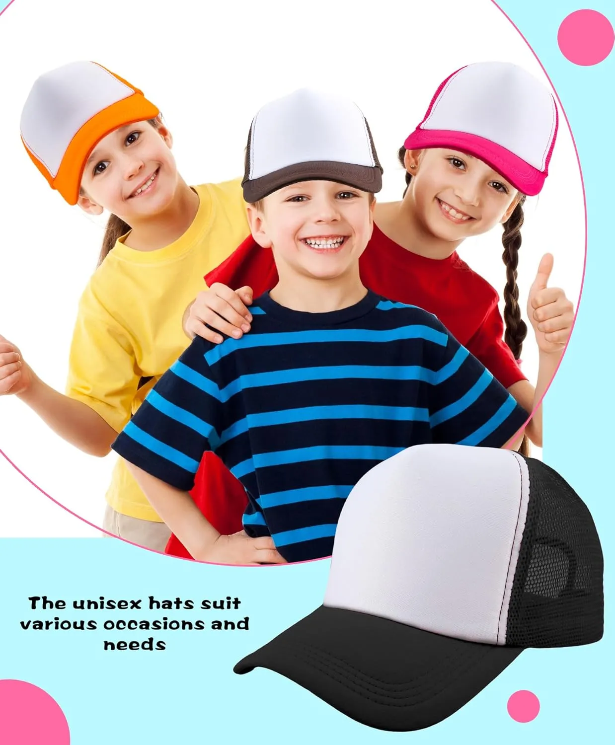15 Pack Kids DIY Trucker Hats Bulk Summer Mesh Baseball Cap Blank Sublimation Trucker Cap for Child Summer