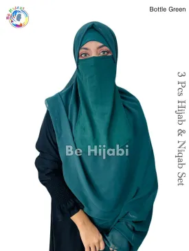 3 Pcs Hijab & Niqab Set Color Bottle Green