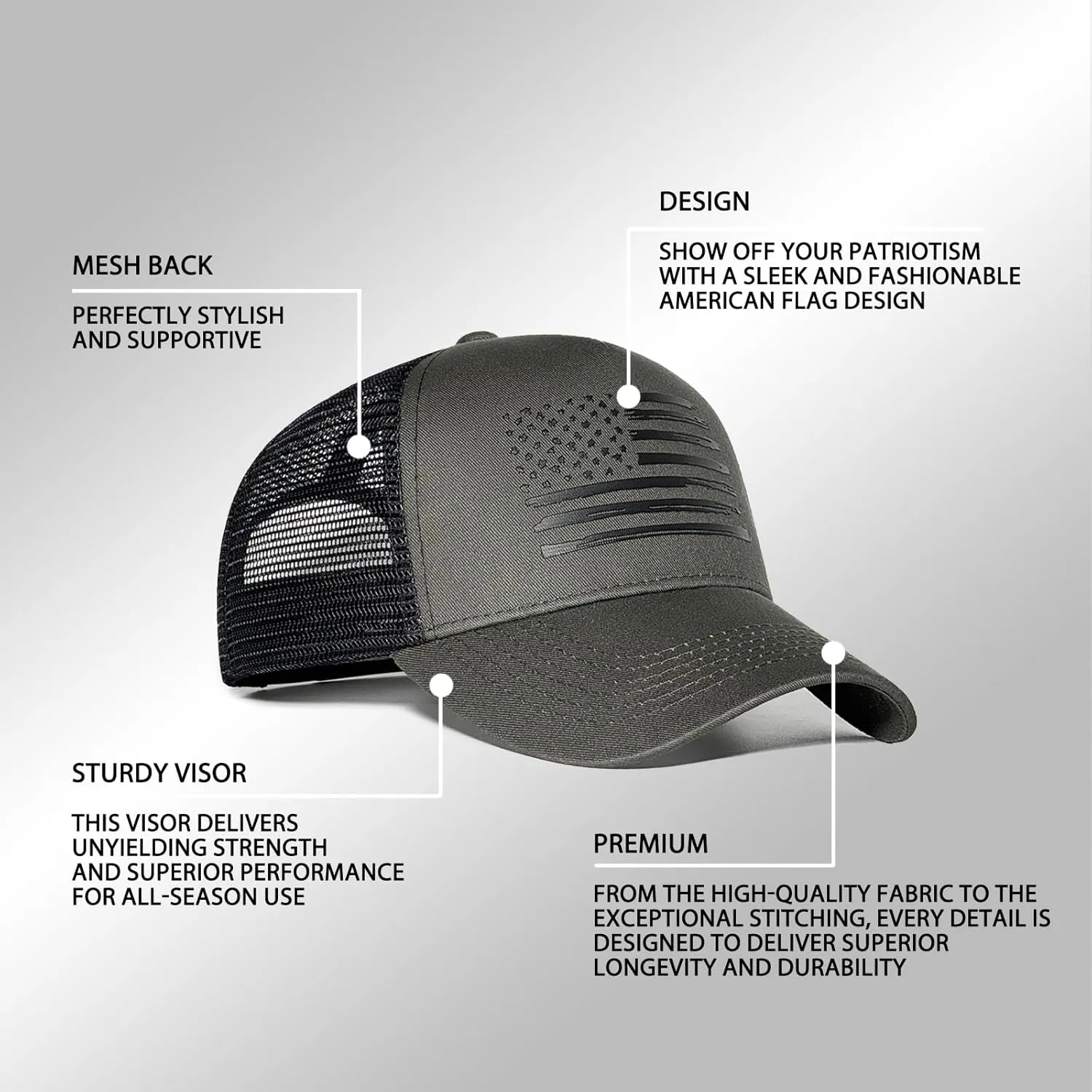 American Flag Trucker Hats, USA hat for Men and Women - Adjustale Baseball Cap, Outdoor Mesh Snap Back - for Daily Use