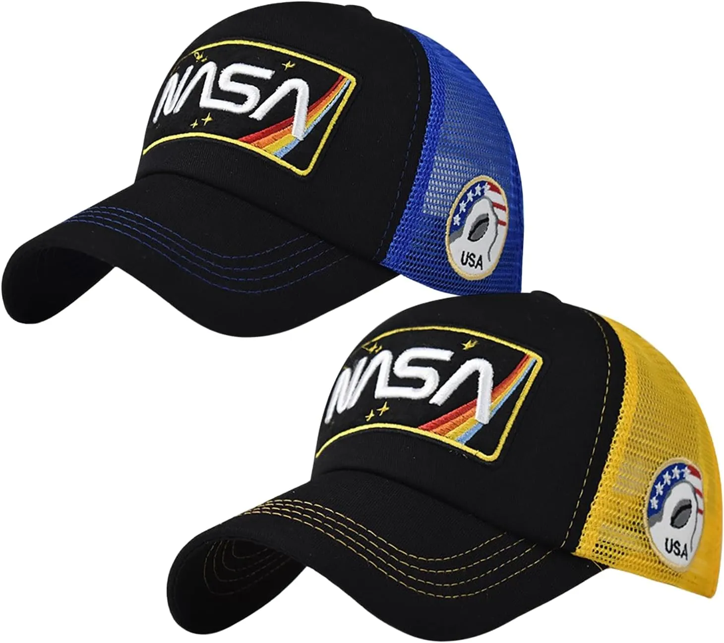BAIMORE NASA Hat Baseball Cap Mesh Snap Back Adjustable Patchwork Outdoor Sports Cap