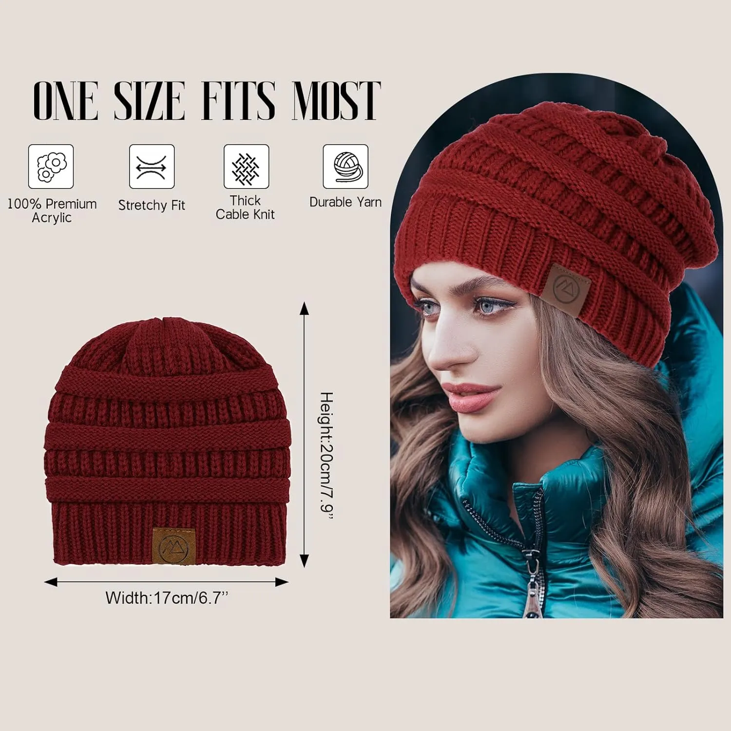 Beanies Women Satin Lined Beanie Winter Hats for Women Silk Lined Slouchy Beanie for Winter Warm Knit Cuffed Beanie Hat