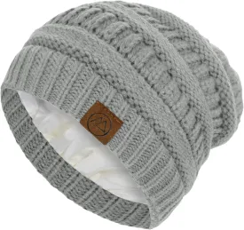 Beanies Women Satin Lined Beanie Winter Hats for Women Silk Lined Slouchy Beanie for Winter Warm Knit Cuffed Beanie Hat