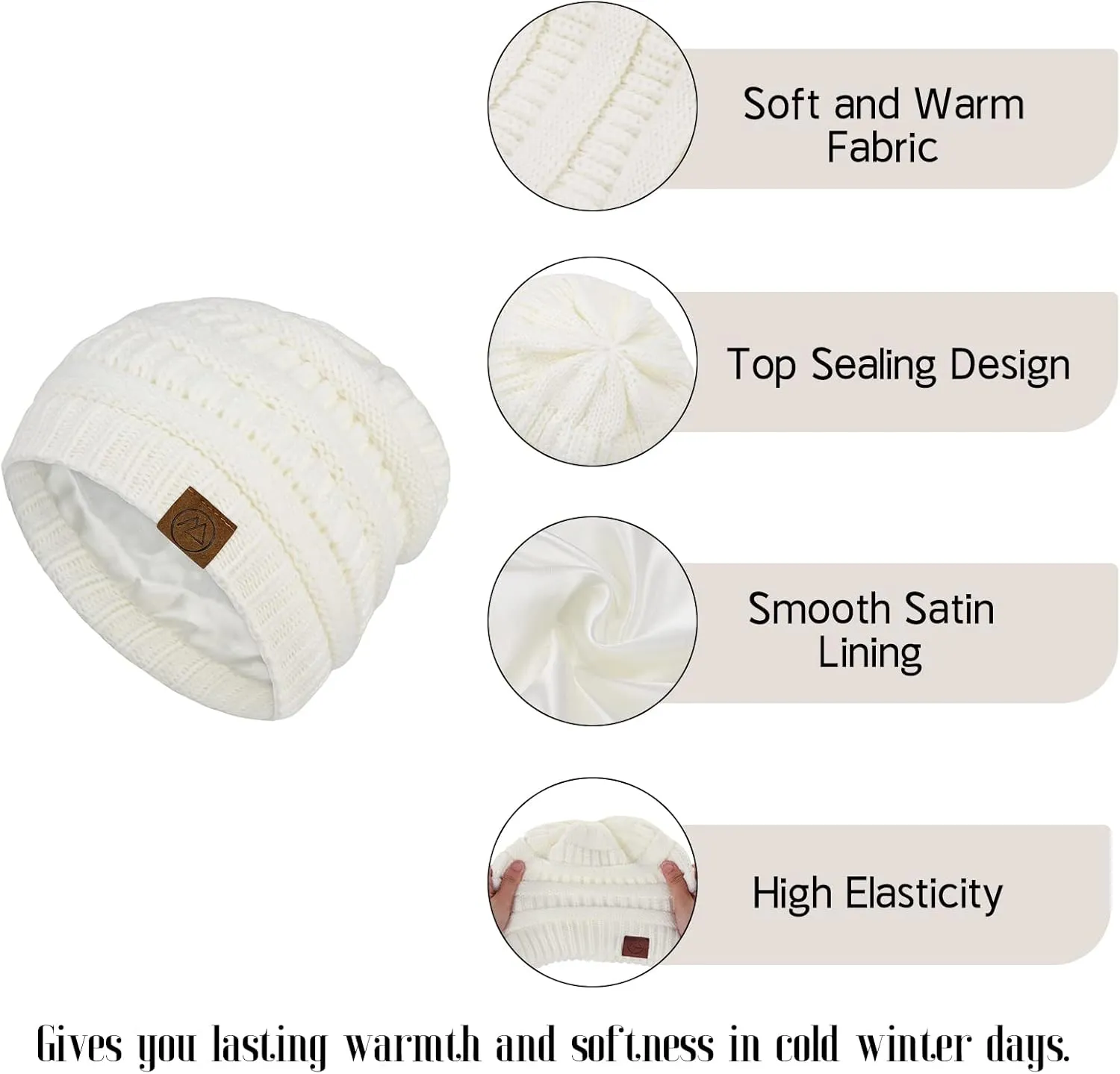 Beanies Women Satin Lined Beanie Winter Hats for Women Silk Lined Slouchy Beanie for Winter Warm Knit Cuffed Beanie Hat