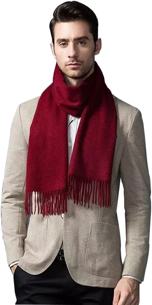 Cashmere & Wool Scarf Solid Color Thin Lightweight Scarf for Men and Women in Cold Weather with Gift Box