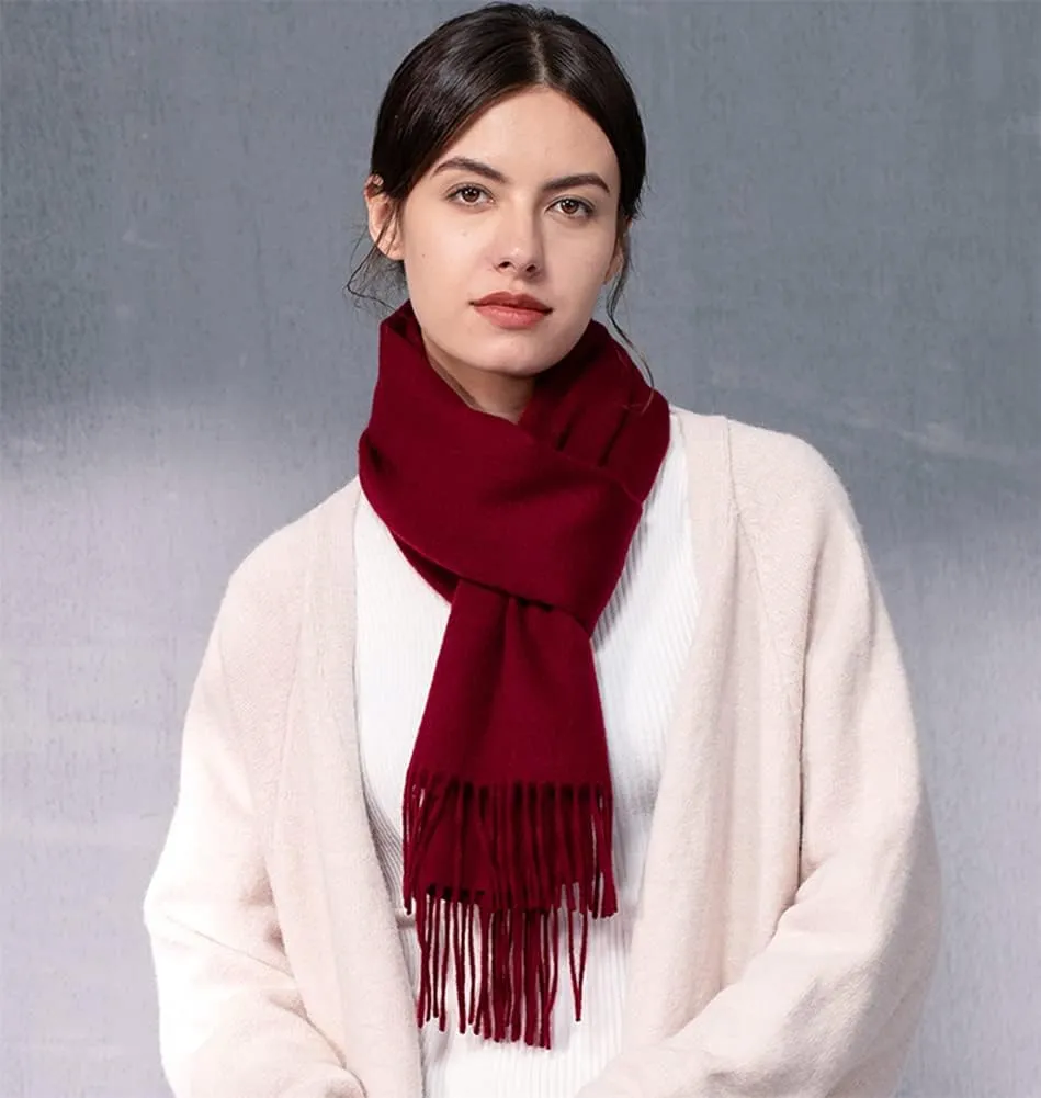Cashmere & Wool Scarf Solid Color Thin Lightweight Scarf for Men and Women in Cold Weather with Gift Box