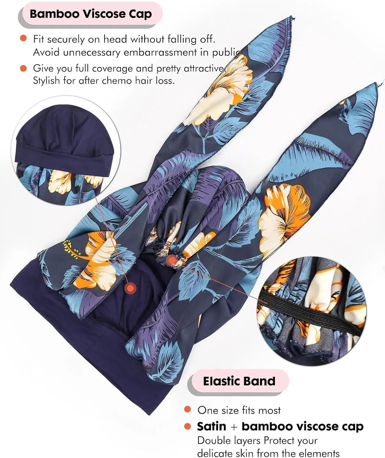 Chemo Head Scarf with Cap Stylish Cancer Headwear for Chemo Women