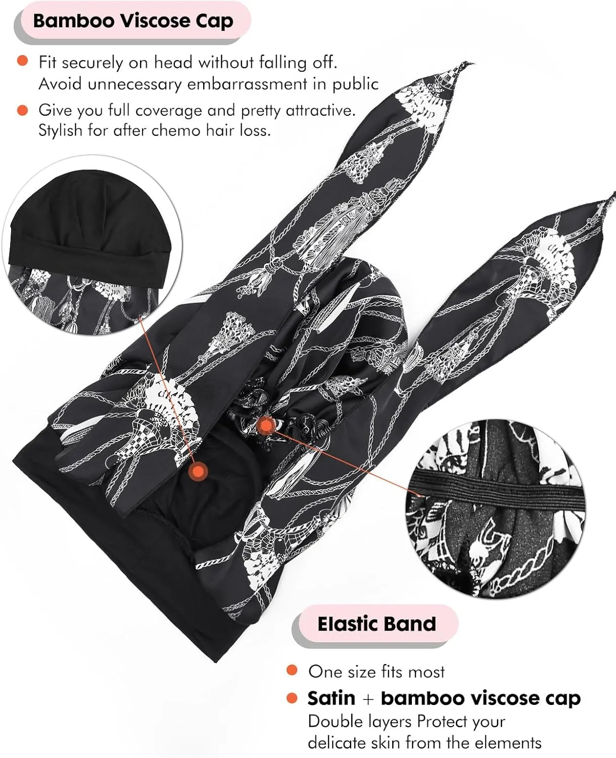Chemo Head Scarf with Cap Stylish Cancer Headwear for Chemo Women
