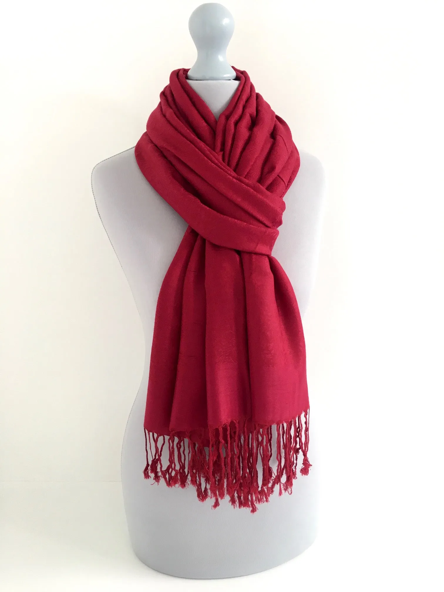 DEEP RED PAISLEY PRINT REVERSIBLE PASHMINA SHAWL SCARF
