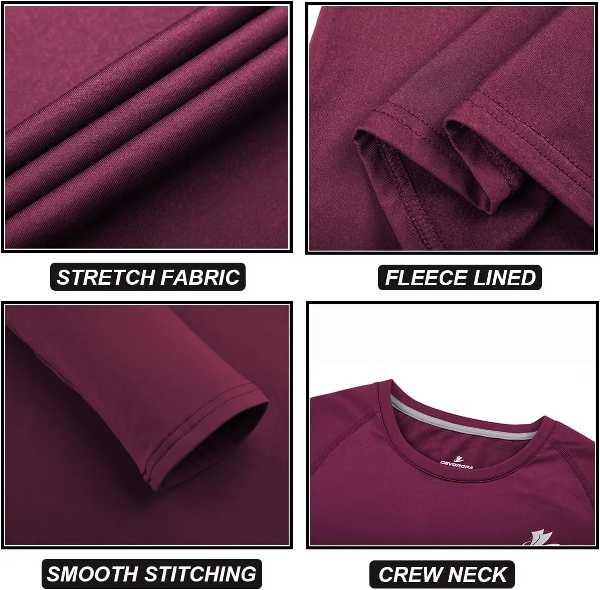 DEVOROPA Youth Boys Compression Thermal Shirt Long Sleeve Fleece Baselayer Soccer Baseball Undershirt