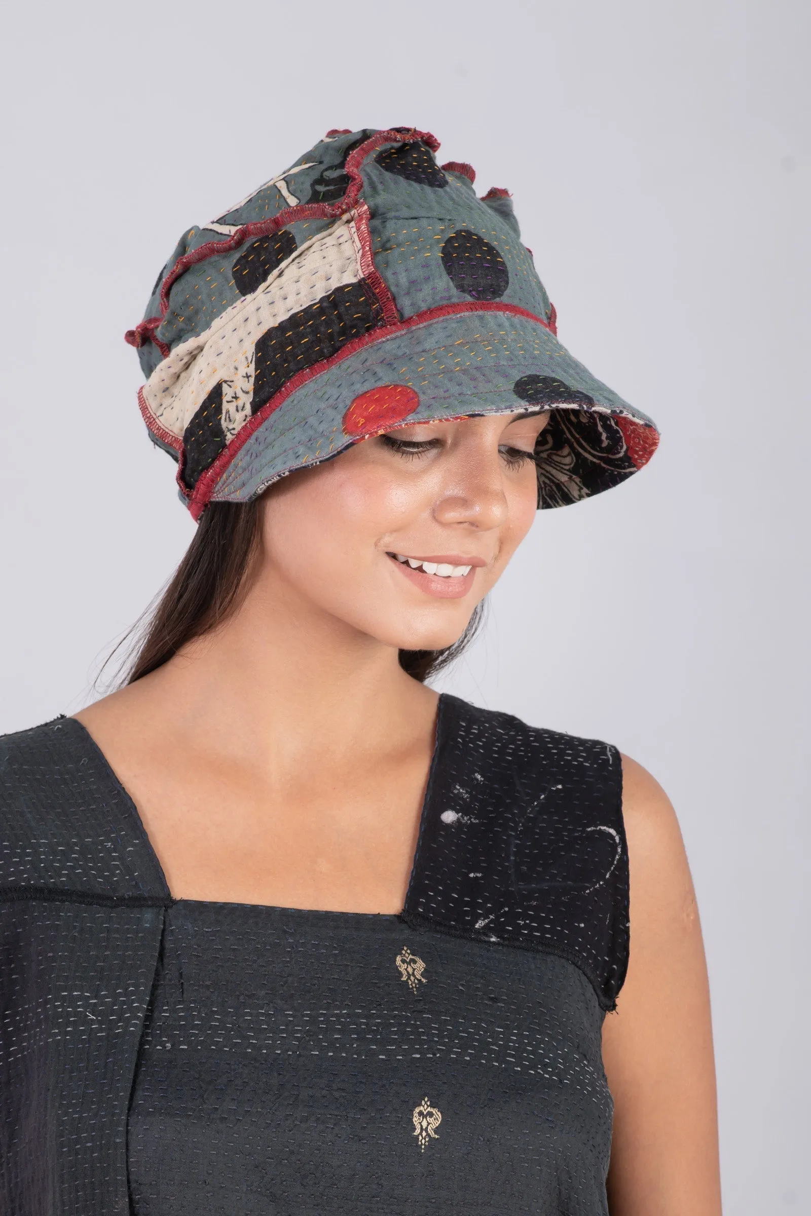 DOT & PAISLEY KANTHA HALF BRIM HAT - dp4881-nvy -