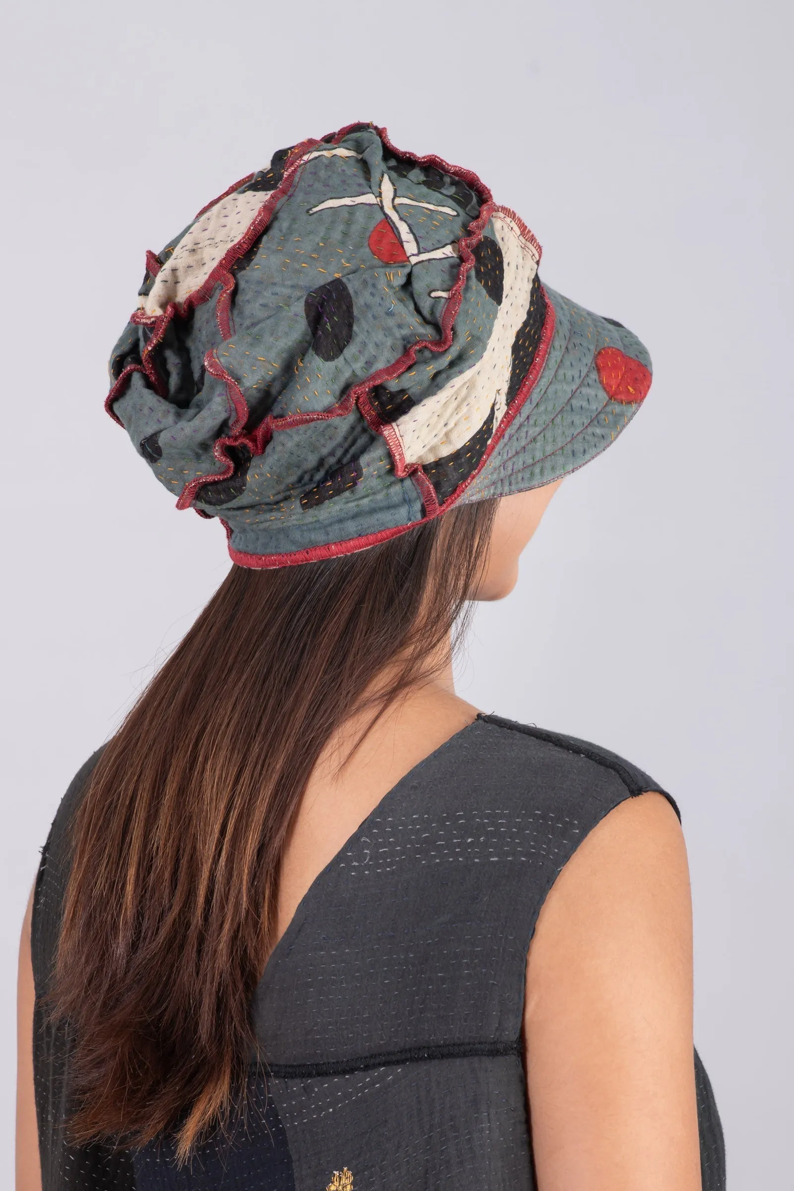DOT & PAISLEY KANTHA HALF BRIM HAT - dp4881-nvy -