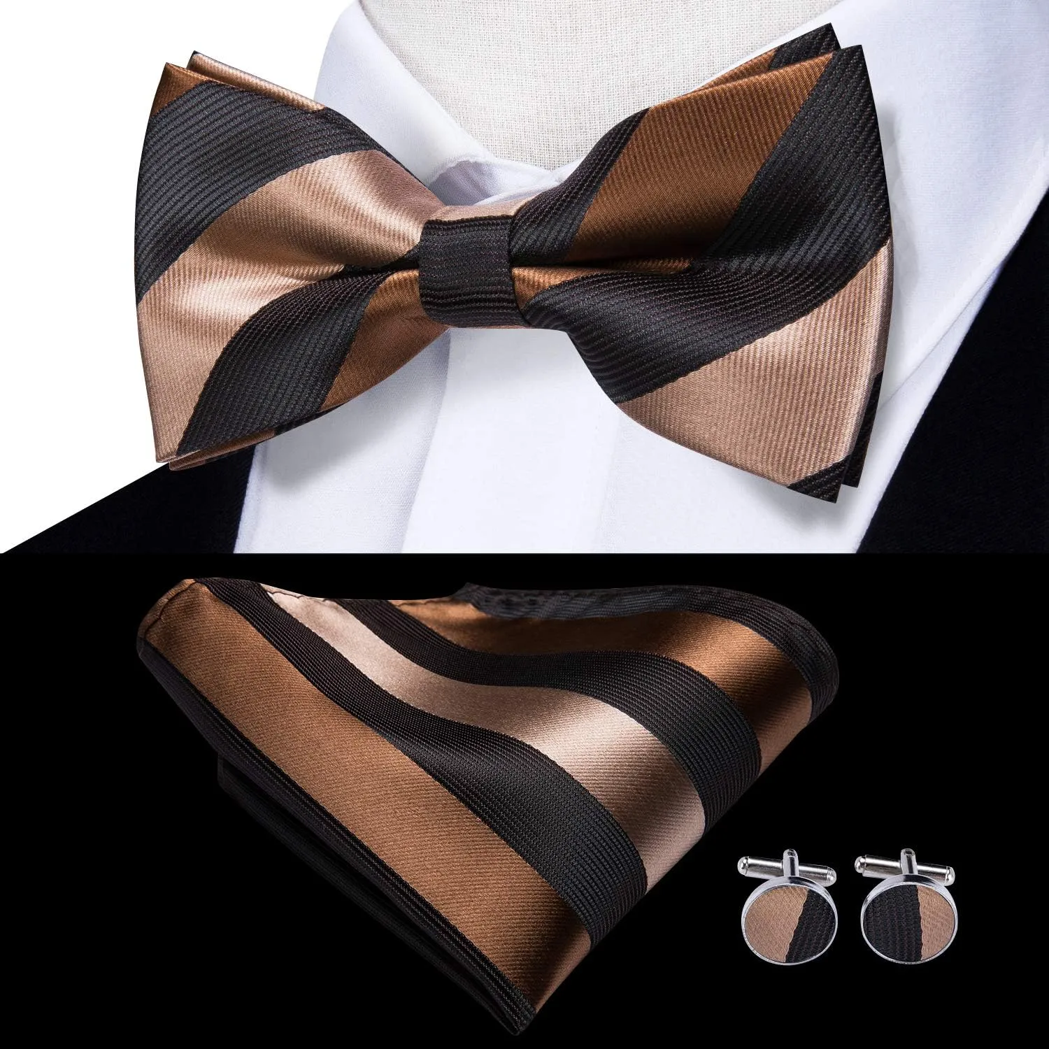 Dubulle Bowtie for Men Paisley Floral Mens Pretied Bowtie and Lapel Pin Set Pocket Square Cufflinks Wedding