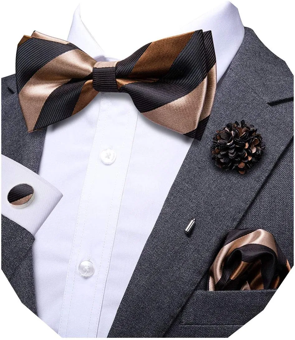Dubulle Bowtie for Men Paisley Floral Mens Pretied Bowtie and Lapel Pin Set Pocket Square Cufflinks Wedding