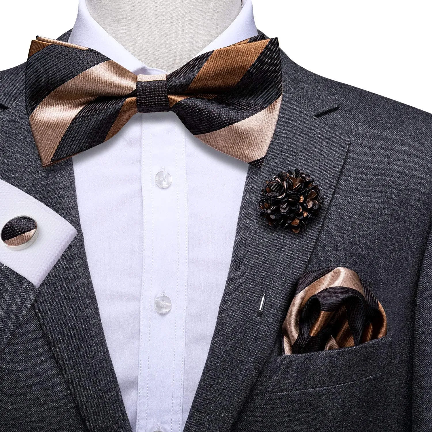 Dubulle Bowtie for Men Paisley Floral Mens Pretied Bowtie and Lapel Pin Set Pocket Square Cufflinks Wedding