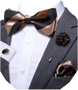 Dubulle Bowtie for Men Paisley Floral Mens Pretied Bowtie and Lapel Pin Set Pocket Square Cufflinks Wedding