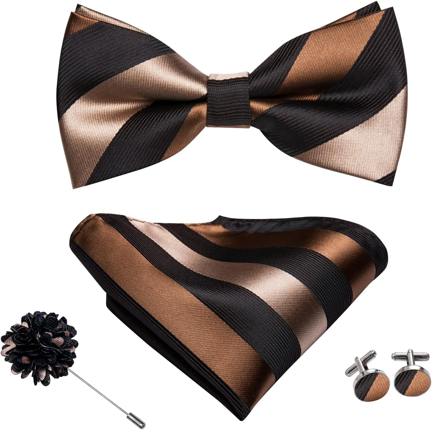 Dubulle Bowtie for Men Paisley Floral Mens Pretied Bowtie and Lapel Pin Set Pocket Square Cufflinks Wedding