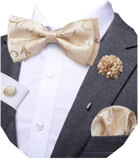 Dubulle Bowtie for Men Paisley Floral Mens Pretied Bowtie and Lapel Pin Set Pocket Square Cufflinks Wedding