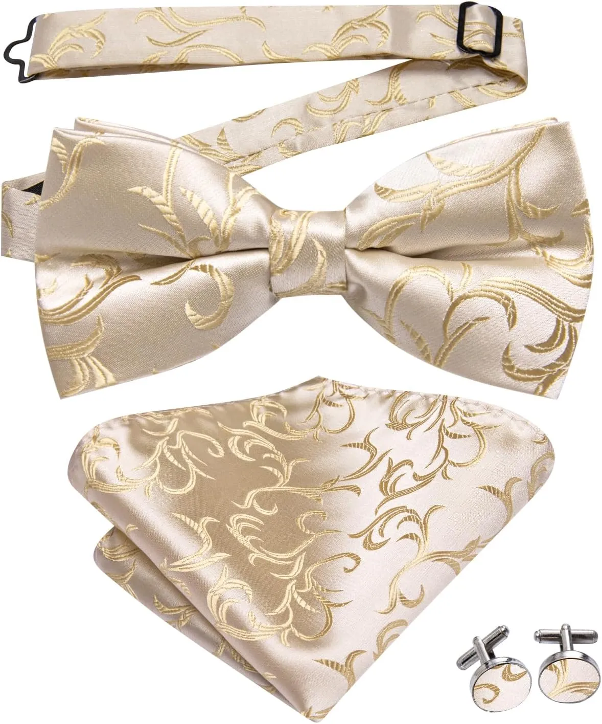 Dubulle Bowtie for Men Paisley Floral Mens Pretied Bowtie and Lapel Pin Set Pocket Square Cufflinks Wedding