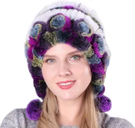 Eforcase Women Beanie Hats Winter Fluffy Knit Beanie Hats Winter Warm Ear Cover Faux Fur Knit Crochet Skull Cap with Pompom