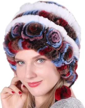 Eforcase Women Beanie Hats Winter Fluffy Knit Beanie Hats Winter Warm Ear Cover Faux Fur Knit Crochet Skull Cap with Pompom