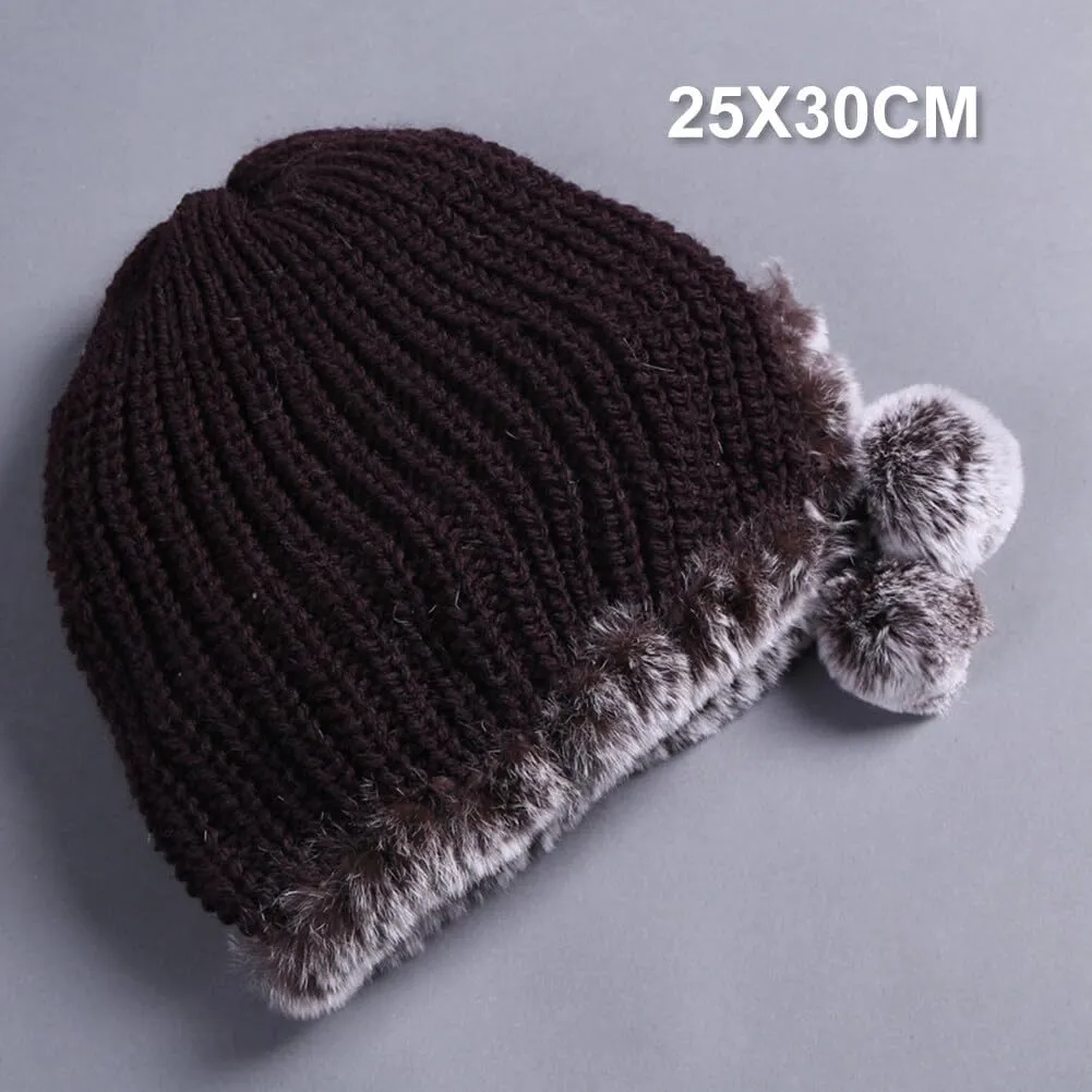 Eforcase Women Beanie Hats Winter Fluffy Knit Beanie Hats Winter Warm Ear Cover Faux Fur Knit Crochet Skull Cap with Pompom