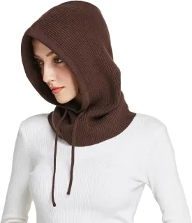 Facecozy Winter Hats for Women, Wool Blend Hooded Scarf Hat for Women Balaclava Knit Skull Cap Beanie Hat Men Neck Gaiters