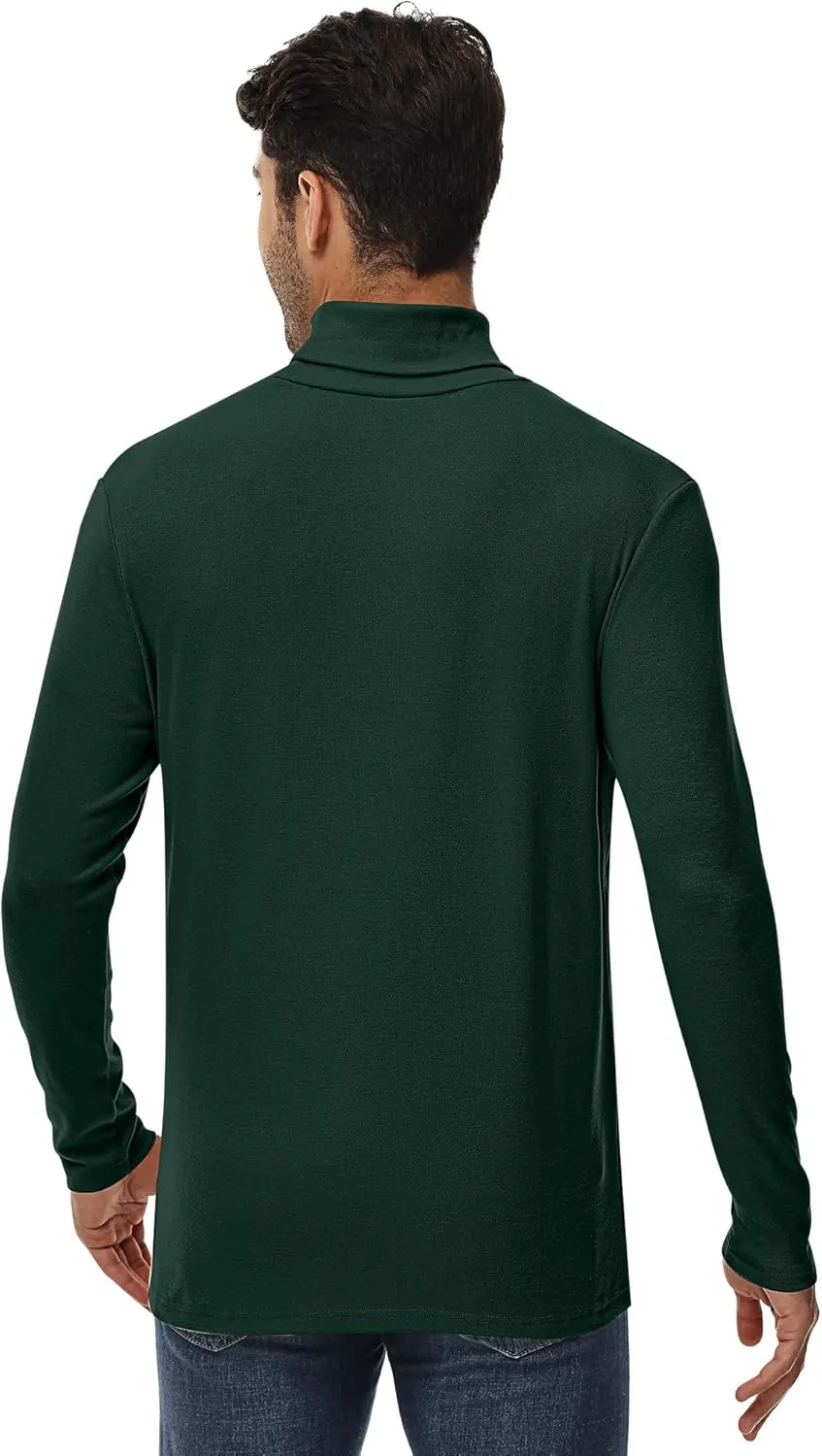 Ficerd 2 Pack Men's Turtle Neck Shirts, Lightweight Cotton Pullover Sweater Slim Fit Mock Turtleneck Knitted Long Sleeve Tops