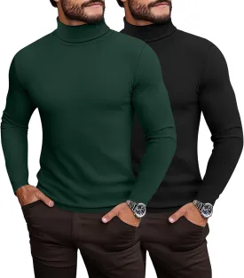 Ficerd 2 Pack Men's Turtle Neck Shirts, Lightweight Cotton Pullover Sweater Slim Fit Mock Turtleneck Knitted Long Sleeve Tops