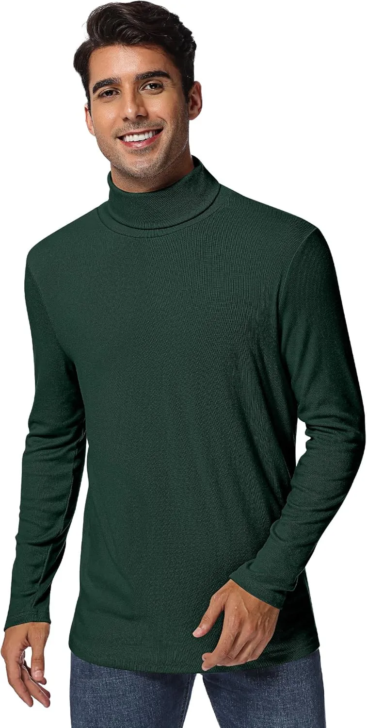 Ficerd 2 Pack Men's Turtle Neck Shirts, Lightweight Cotton Pullover Sweater Slim Fit Mock Turtleneck Knitted Long Sleeve Tops