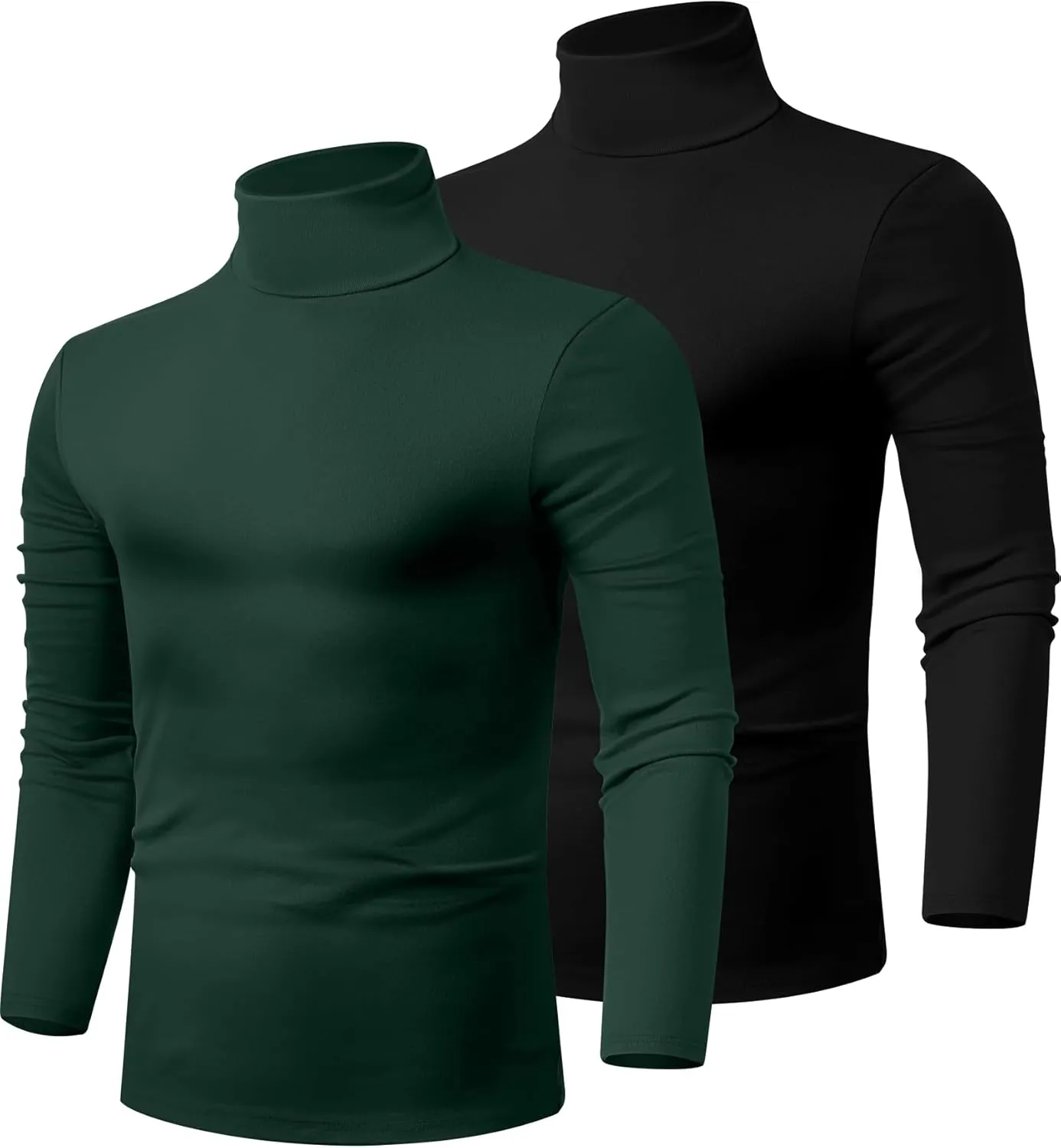Ficerd 2 Pack Men's Turtle Neck Shirts, Lightweight Cotton Pullover Sweater Slim Fit Mock Turtleneck Knitted Long Sleeve Tops