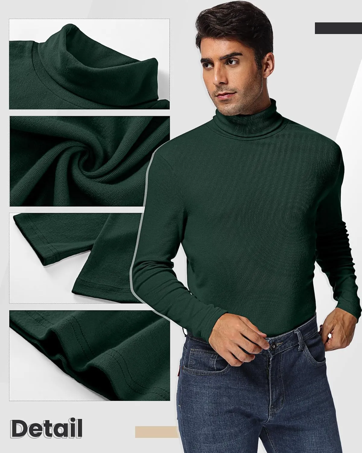 Ficerd 2 Pack Men's Turtle Neck Shirts, Lightweight Cotton Pullover Sweater Slim Fit Mock Turtleneck Knitted Long Sleeve Tops