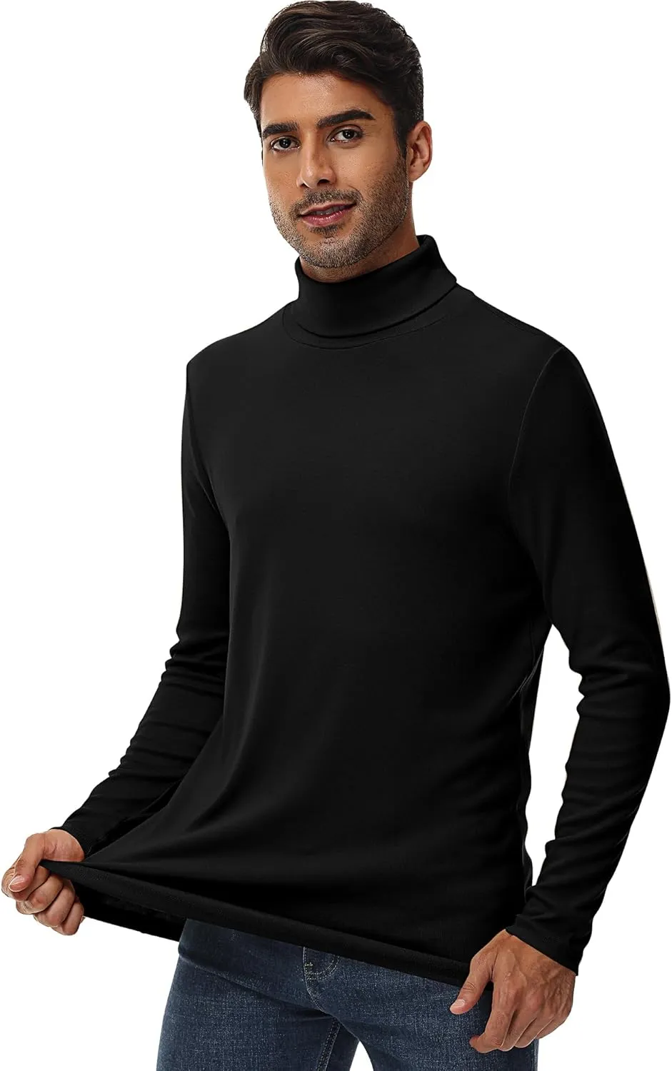 Ficerd 2 Pack Men's Turtle Neck Shirts, Lightweight Cotton Pullover Sweater Slim Fit Mock Turtleneck Knitted Long Sleeve Tops