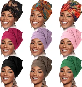 Geyoga 9 Pieces Head Wraps for Black Women Turban Head Wrap Scarf Soft Long Scarves Turban Wrap for African Women