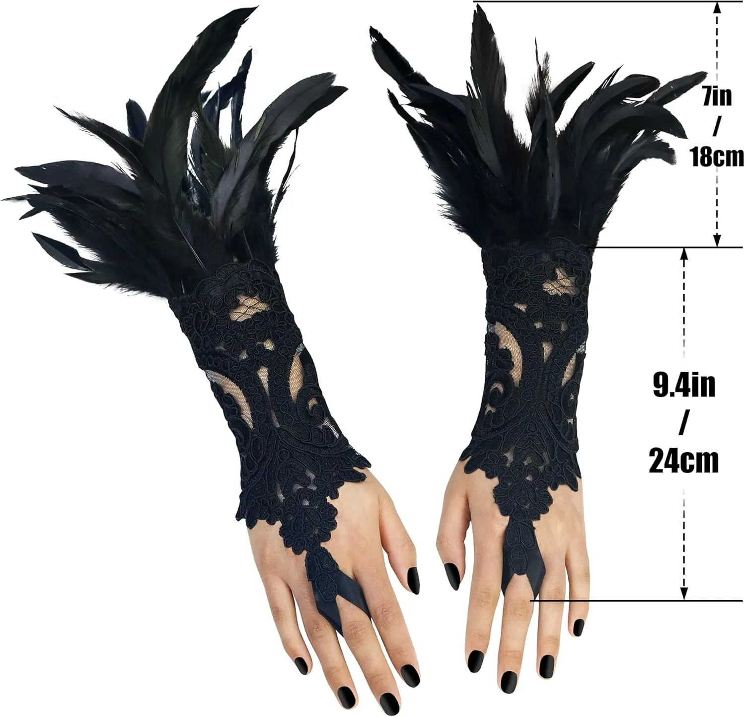HOMELEX Women Black Lace Feather Gloves Witch Angel Costume Accessories Swan Wings Wrist Bands