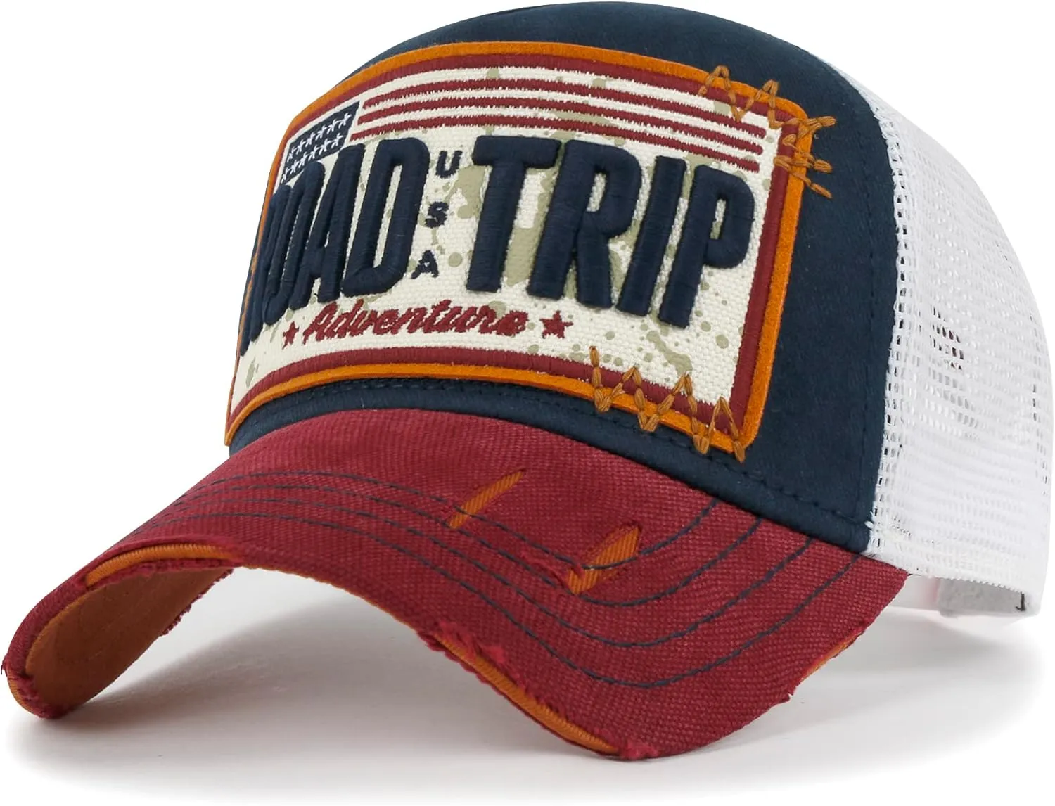 ililily Premium Road Trip Vintage Distressed Snapback Trucker Hat Baseball Cap