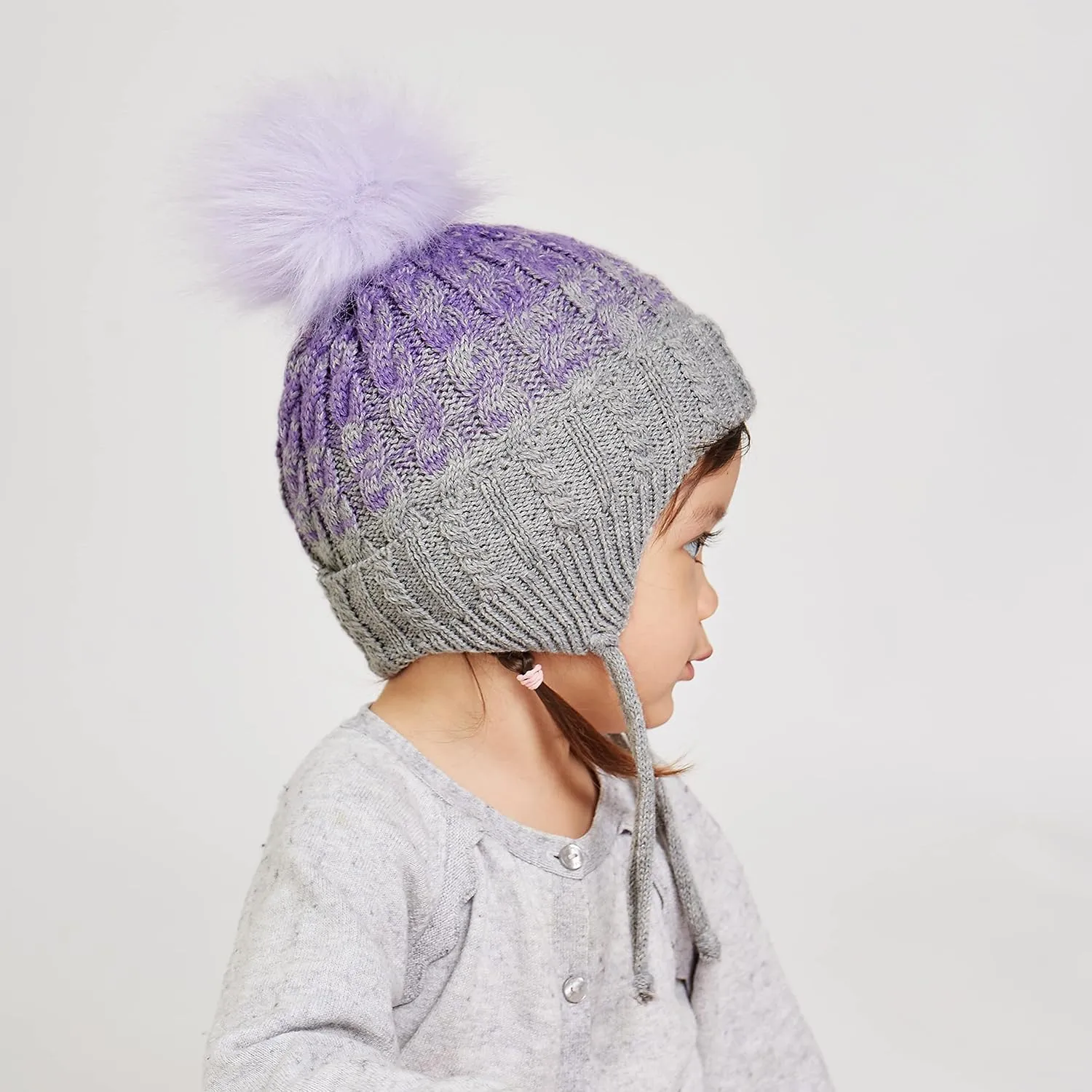 LANGZHEN Winter Warm Knitted Baby Hats for Girls Pom Pom Kid Toddler Boys Beanies Cap with Fleece Lining