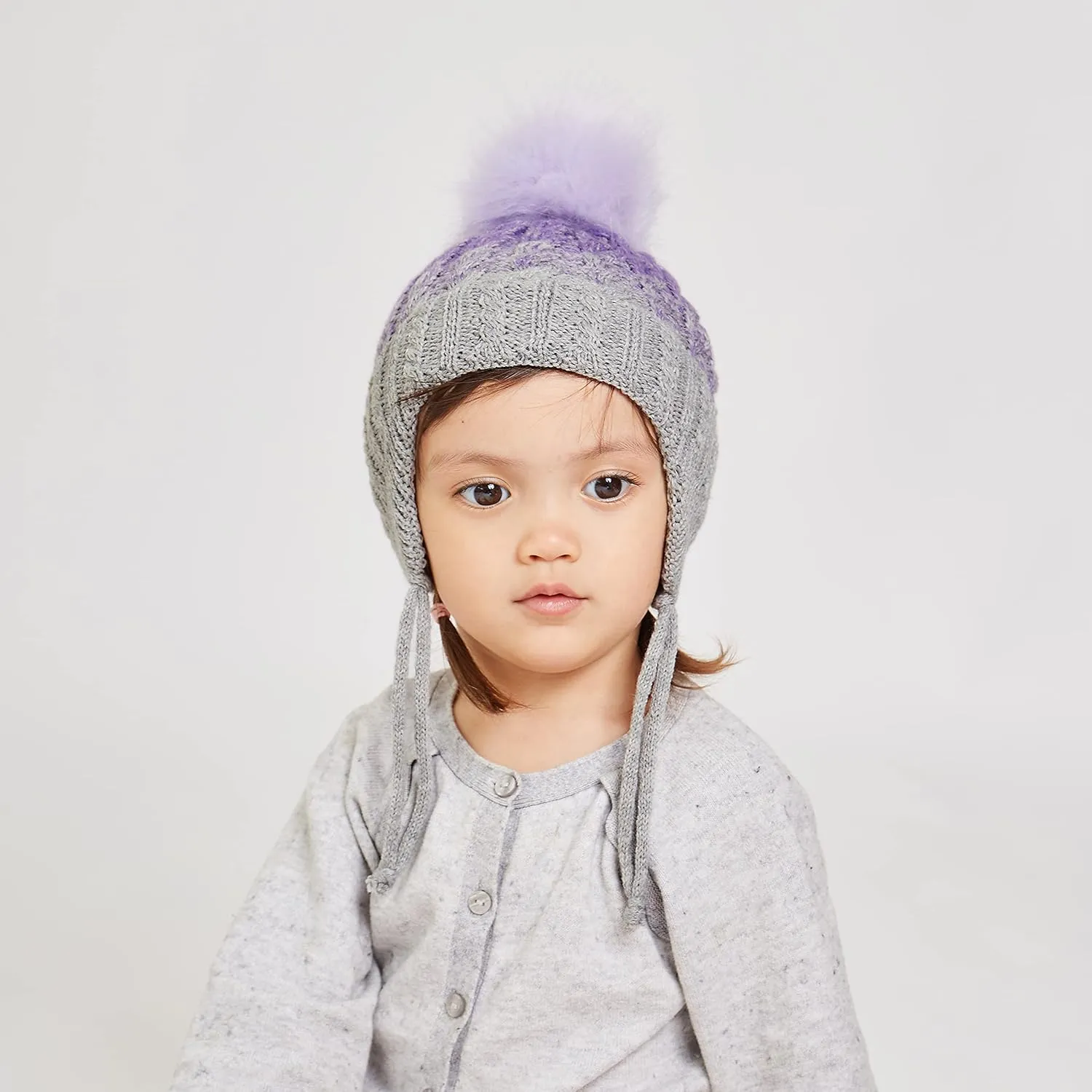 LANGZHEN Winter Warm Knitted Baby Hats for Girls Pom Pom Kid Toddler Boys Beanies Cap with Fleece Lining