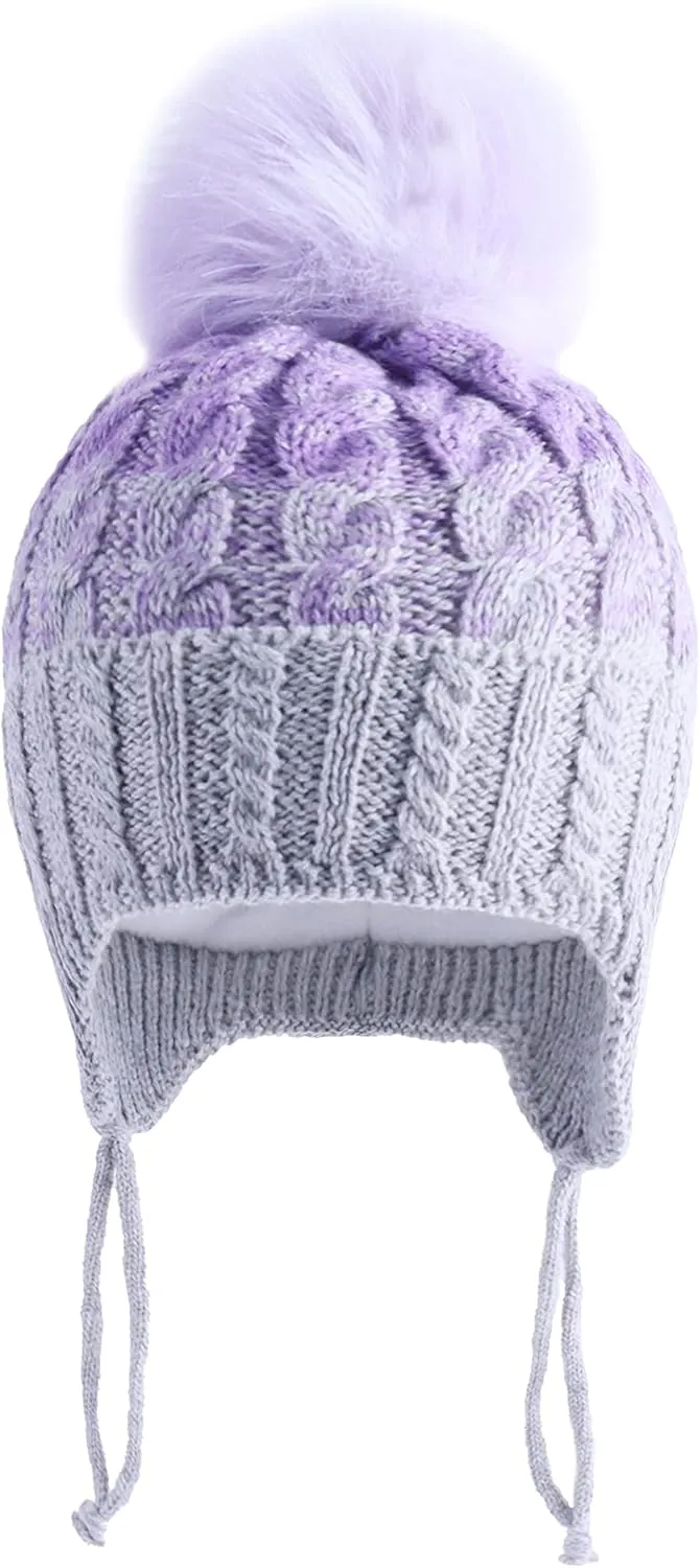 LANGZHEN Winter Warm Knitted Baby Hats for Girls Pom Pom Kid Toddler Boys Beanies Cap with Fleece Lining