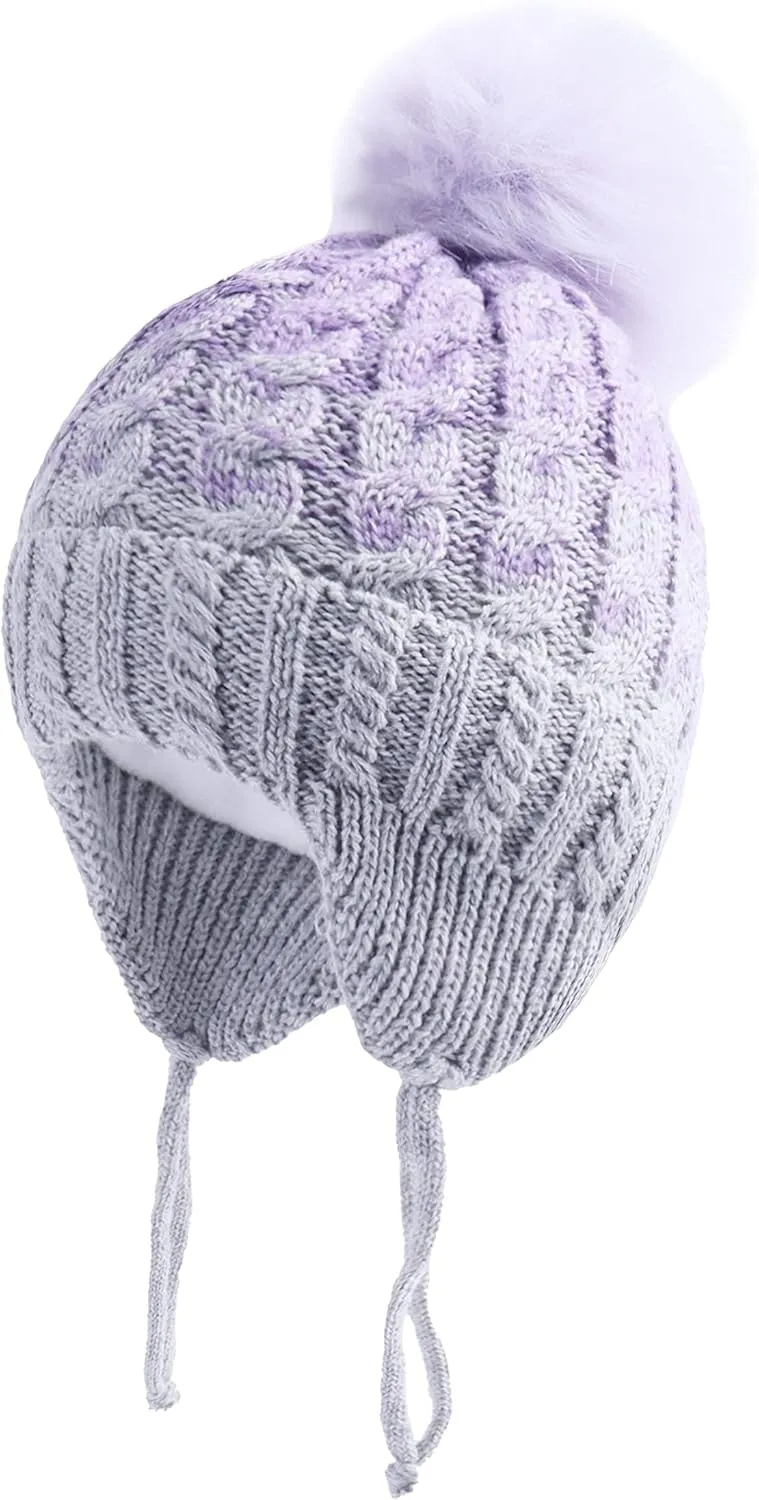 LANGZHEN Winter Warm Knitted Baby Hats for Girls Pom Pom Kid Toddler Boys Beanies Cap with Fleece Lining
