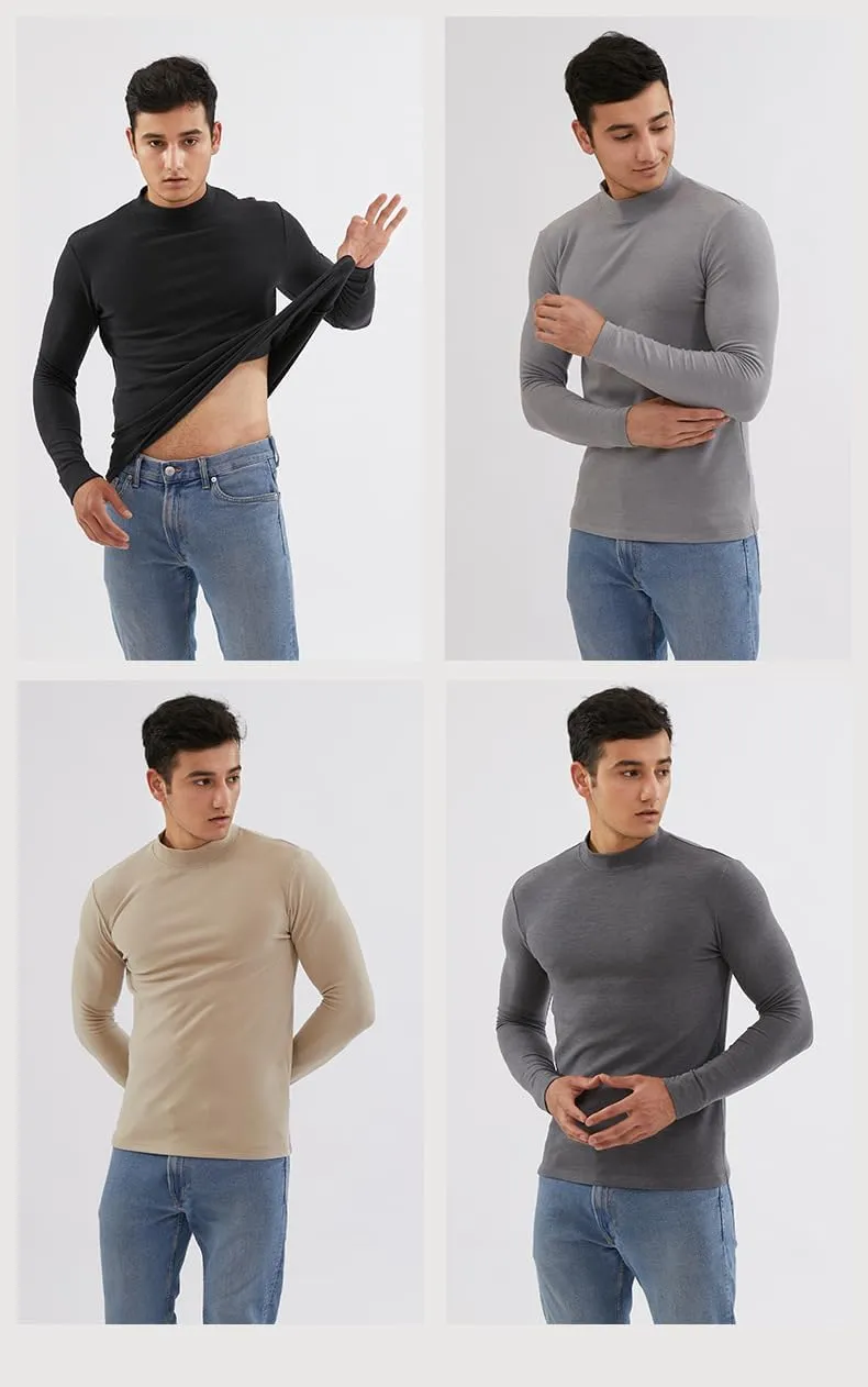 Mens Mock Turtleneck T-Shirts Long Sleeve Basic Undershirt Pullover Top