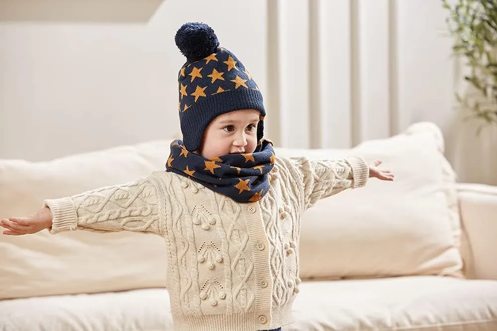 Moon Kitty Boys Winter Hats and Scarf Set Toddler Beanies Set for Boys Winter