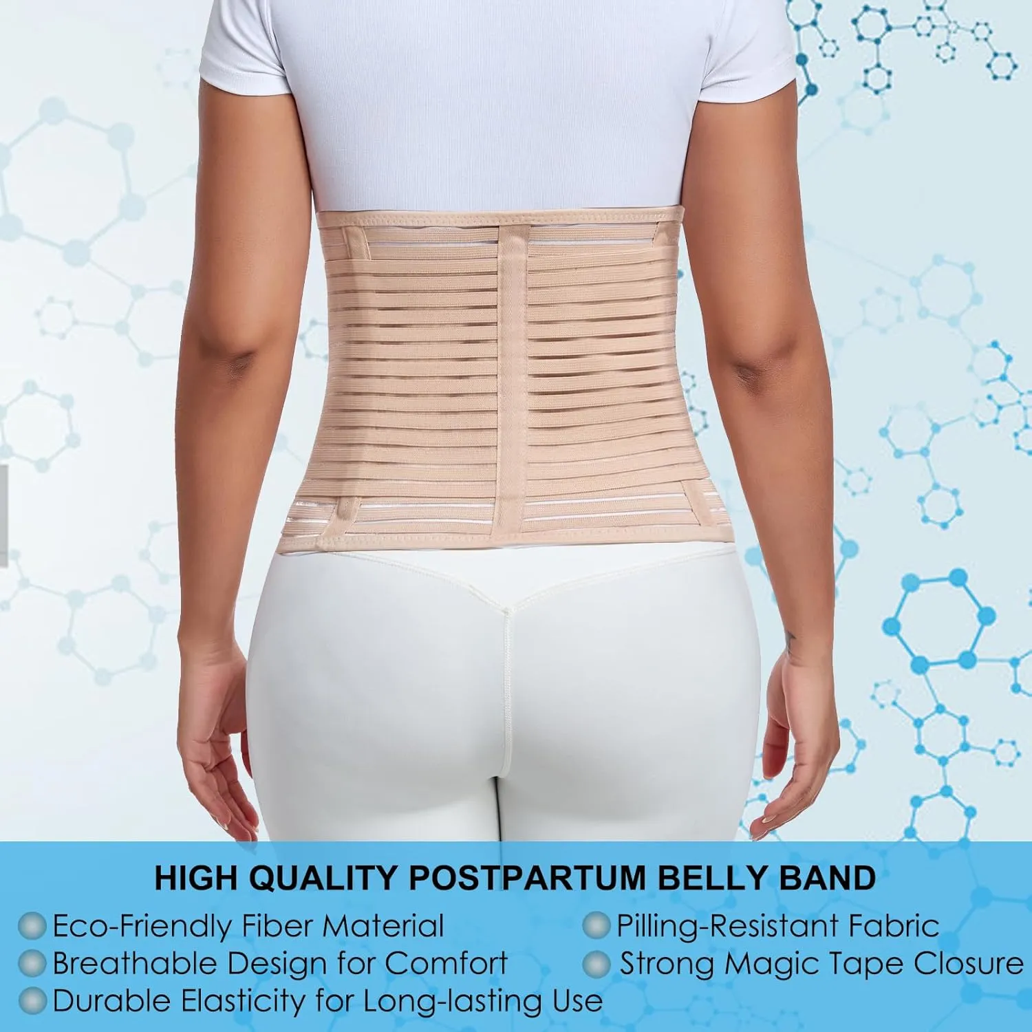 Postpartum & Post Surgery Abdominal Binder. Postpartum Belly Band Support Recovery after C-Section, Natural Birth, Hysterectomy, Hernia Belt (Beige,M)