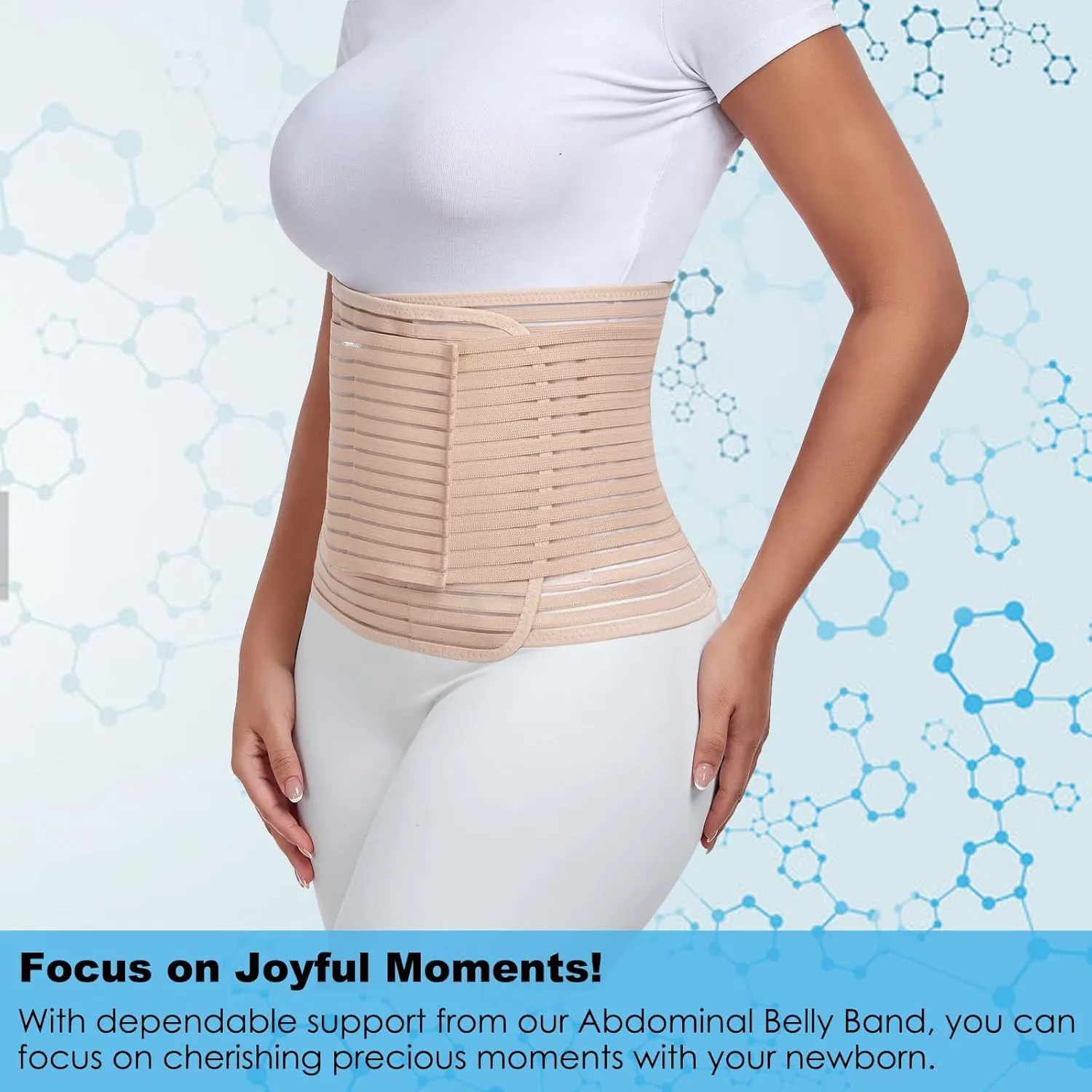 Postpartum & Post Surgery Abdominal Binder. Postpartum Belly Band Support Recovery after C-Section, Natural Birth, Hysterectomy, Hernia Belt (Beige,M)