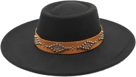 Pulcykp Women's Tweed Sombrero Felt Hat Jazz Hat Sombrero Black 56-58cm