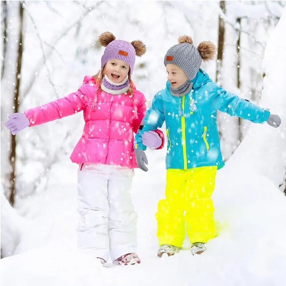 Redbaker 18 Pcs Kids Double Pompom Winter Knitted Beanie Hat Scart